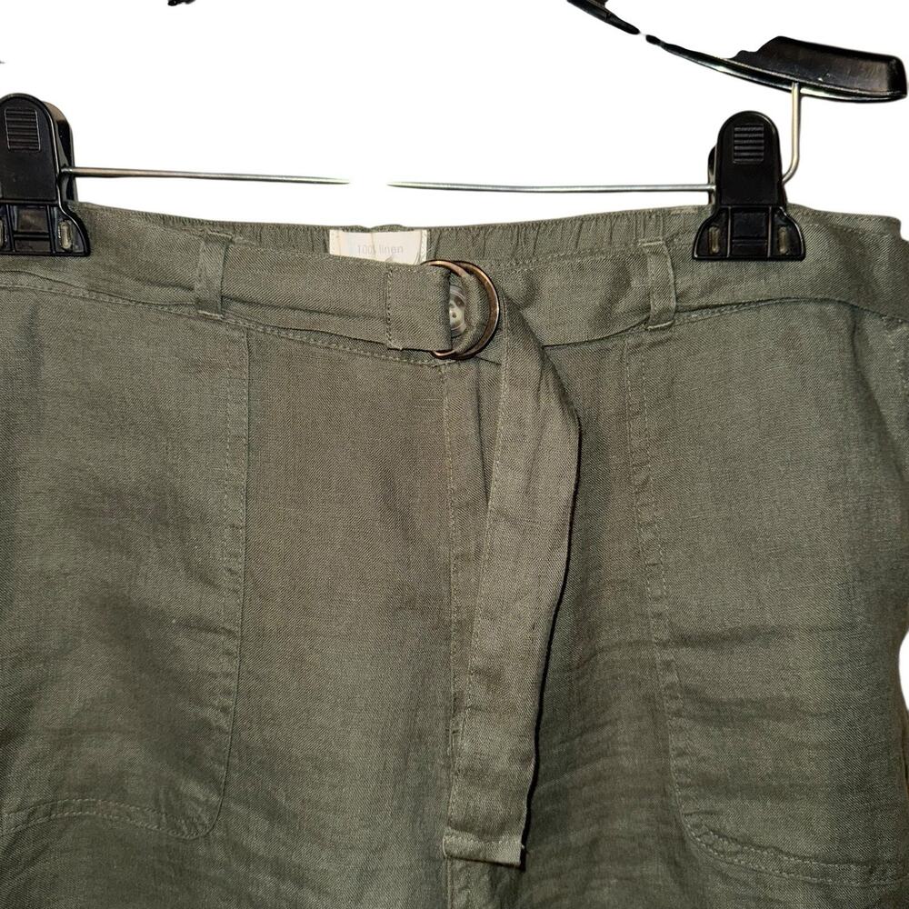 C&C California 100% Linen Women High Waisted Green Belted Paper-Bag Shorts Large - Picture 6 of 13